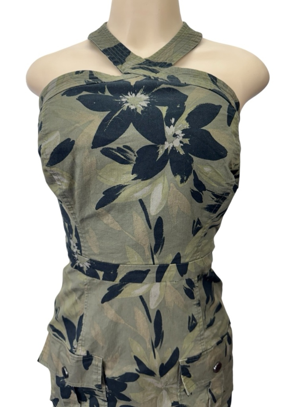 Guess Olive Green One-Shoulder Floral Sheath Dress - Picture 4 of 8
